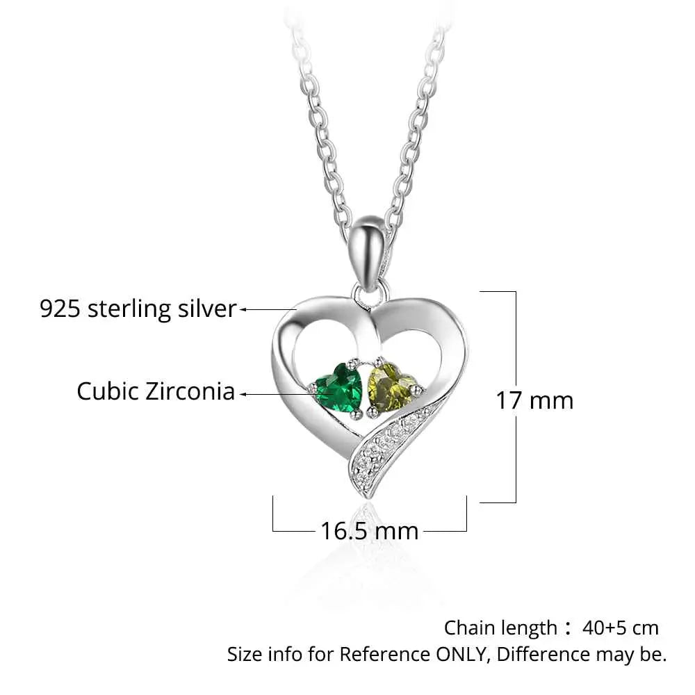 925 Sterling Silver Name Necklace with 2 Birthstones Custom Engraved Heart Pendant - Blade & Thread