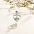 925 Sterling Silver Name Necklace with 2 Birthstones Custom Engraved Heart Pendant nowadaysfashion