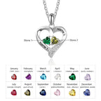 925 Sterling Silver Name Necklace with 2 Birthstones Custom Engraved Heart Pendant nowadaysfashion