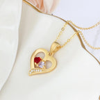 925 Sterling Silver Name Necklace with 2 Birthstones Custom Engraved Heart Pendant nowadaysfashion
