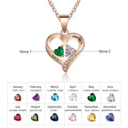 925 Sterling Silver Name Necklace with 2 Birthstones Custom Engraved Heart Pendant nowadaysfashion