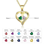 925 Sterling Silver Name Necklace with 2 Birthstones Custom Engraved Heart Pendant nowadaysfashion
