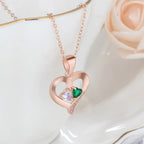 925 Sterling Silver Name Necklace with 2 Birthstones Custom Engraved Heart Pendant nowadaysfashion