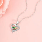 925 Sterling Silver Name Necklace with 2 Birthstones Custom Engraved Heart Pendant nowadaysfashion