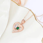 925 Sterling Silver Name Necklace with 2 Birthstones Custom Engraved Heart Pendant nowadaysfashion