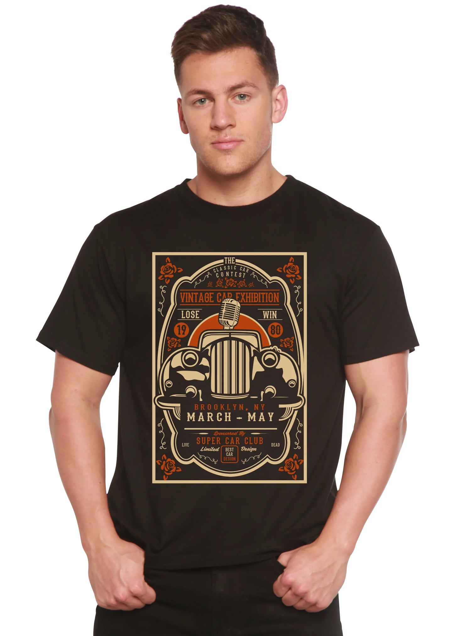 Vintage Car Spun Bamboo® Men's Bamboo Viscose/Organic Cotton Short Sleeve Graphic T-Shirt Spun Bamboo