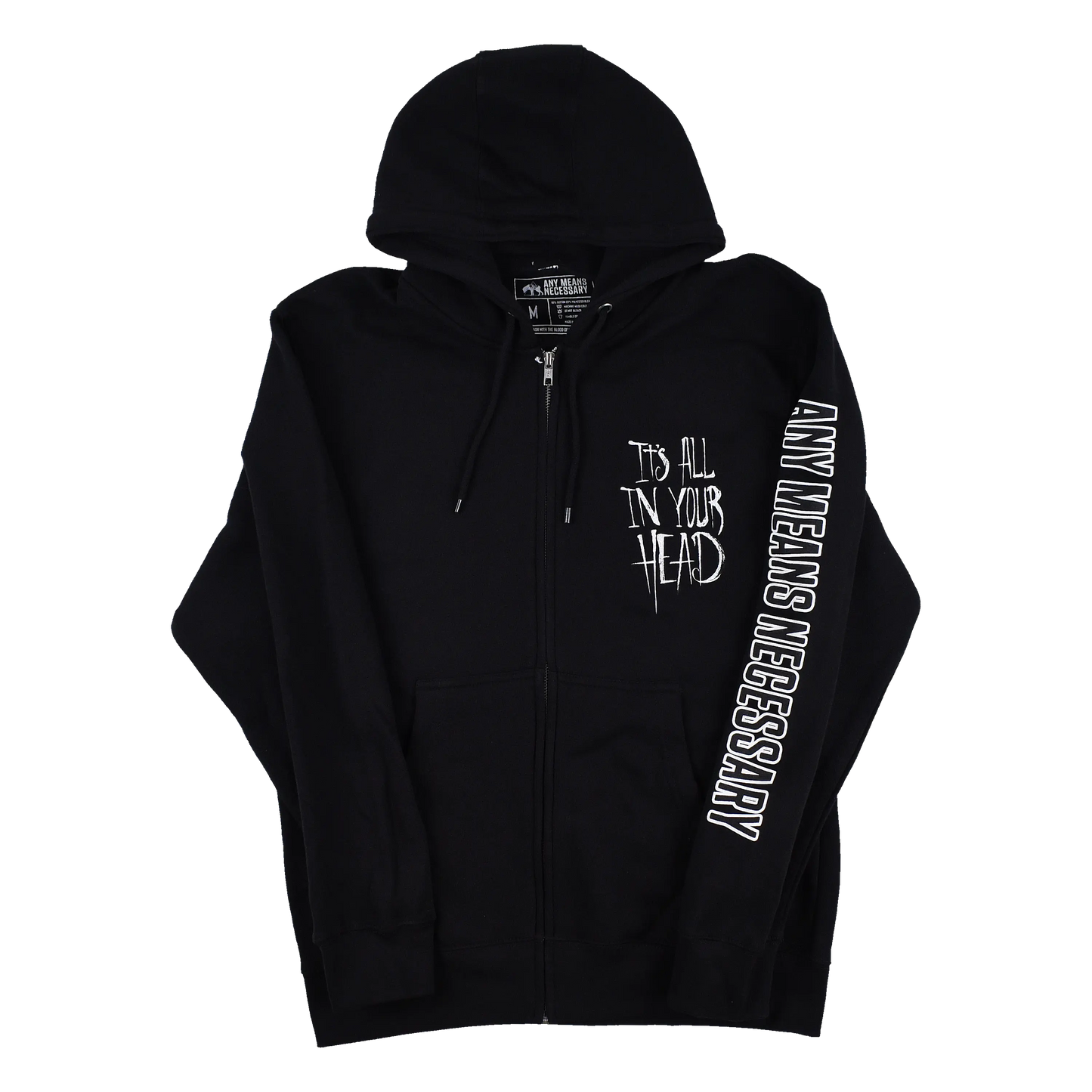 It's All In Your Head Zip Up Hoodie Black Any Means Necessary Clothing