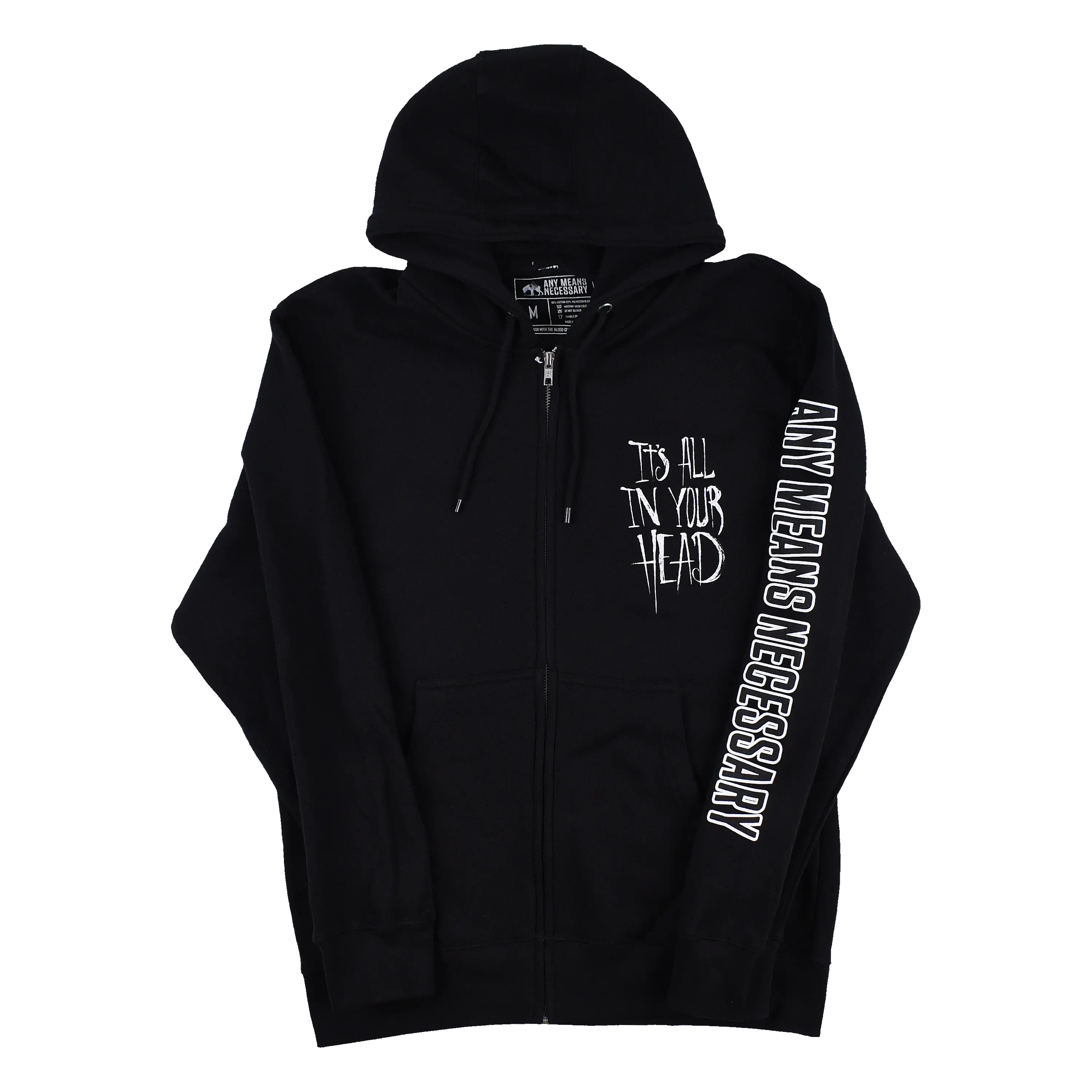 It's All In Your Head Zip Up Hoodie Black Any Means Necessary Clothing
