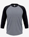 Men's Ash Heather and Charcoal Heather Raglan RG3000 by SpectraUSA, showing the stylish color-blocked long sleeve shirt.