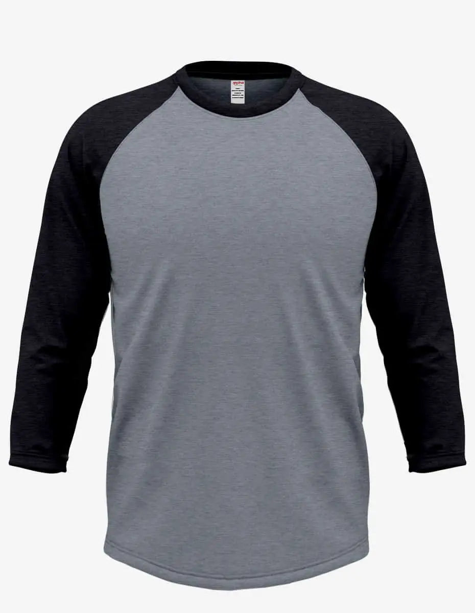 Men's Ash Heather and Charcoal Heather Raglan RG3000 by SpectraUSA, showing the stylish color-blocked long sleeve shirt.