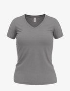 Women’s Ash Heather Wonder V-Neck 8650 top by SpectraUSA, front view showcasing the V-neck and soft fabric.