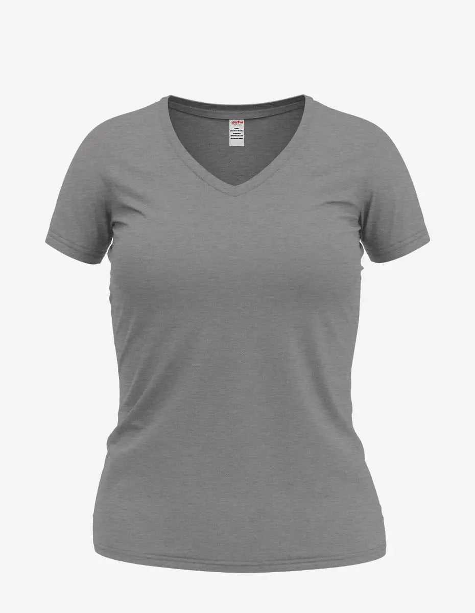 Women’s Ash Heather Wonder V-Neck 8650 top by SpectraUSA, front view showcasing the V-neck and soft fabric.