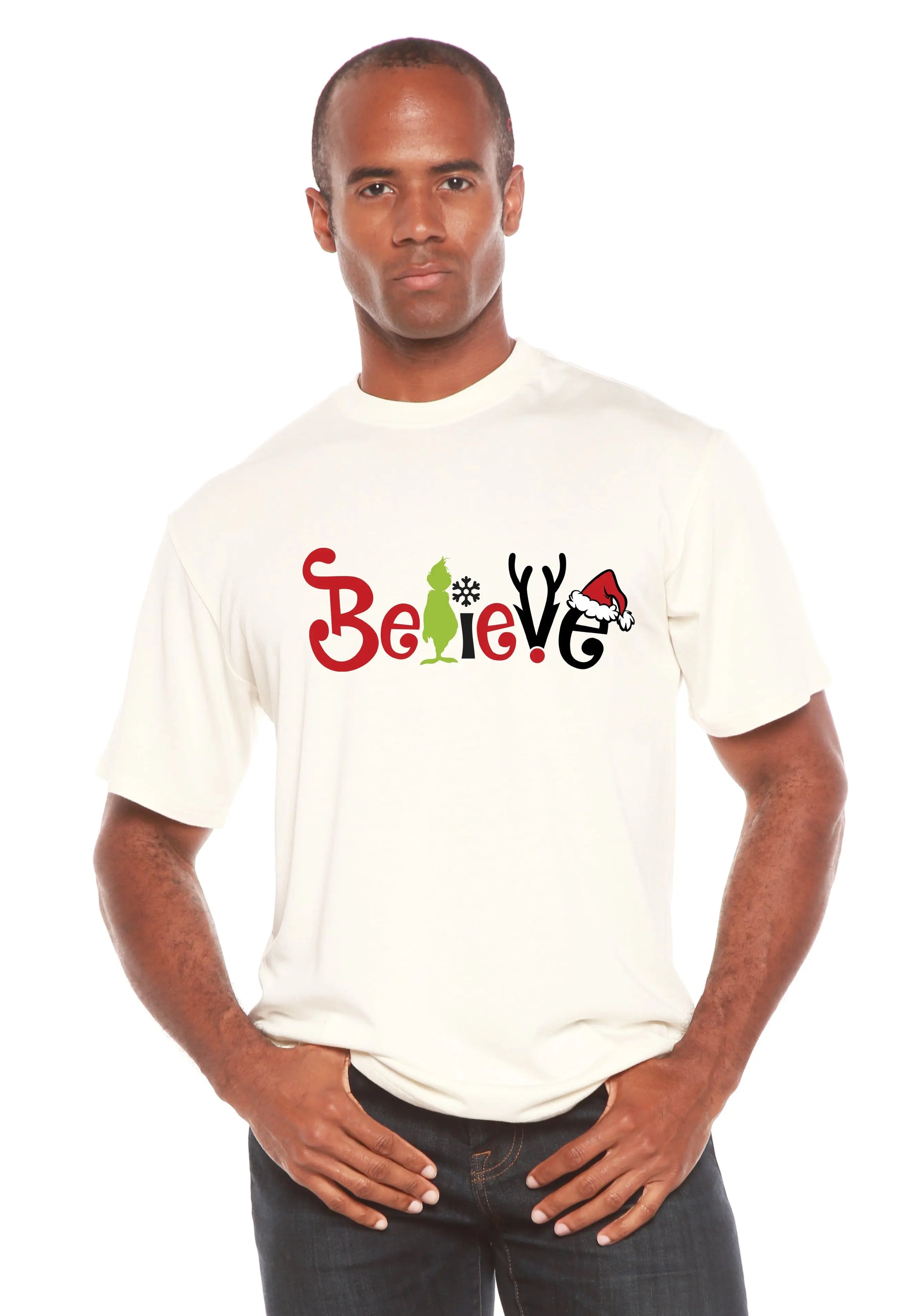 Believe Christmas Printed Men's Bamboo T-Shirt Spun Bamboo
