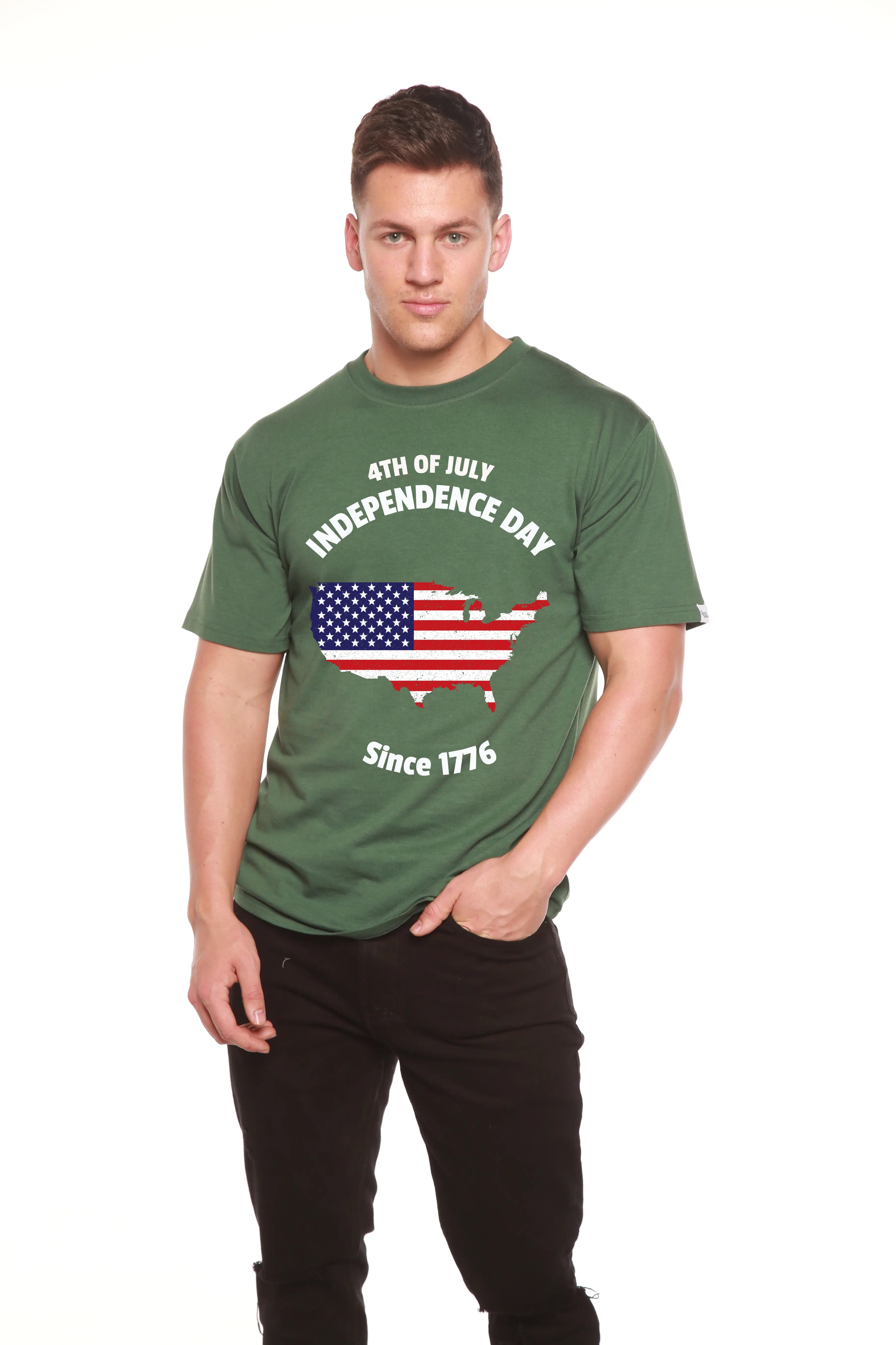 4th of July Men's Bamboo Viscose/Organic Cotton Short Sleeve Graphic T-Shirt Spun Bamboo