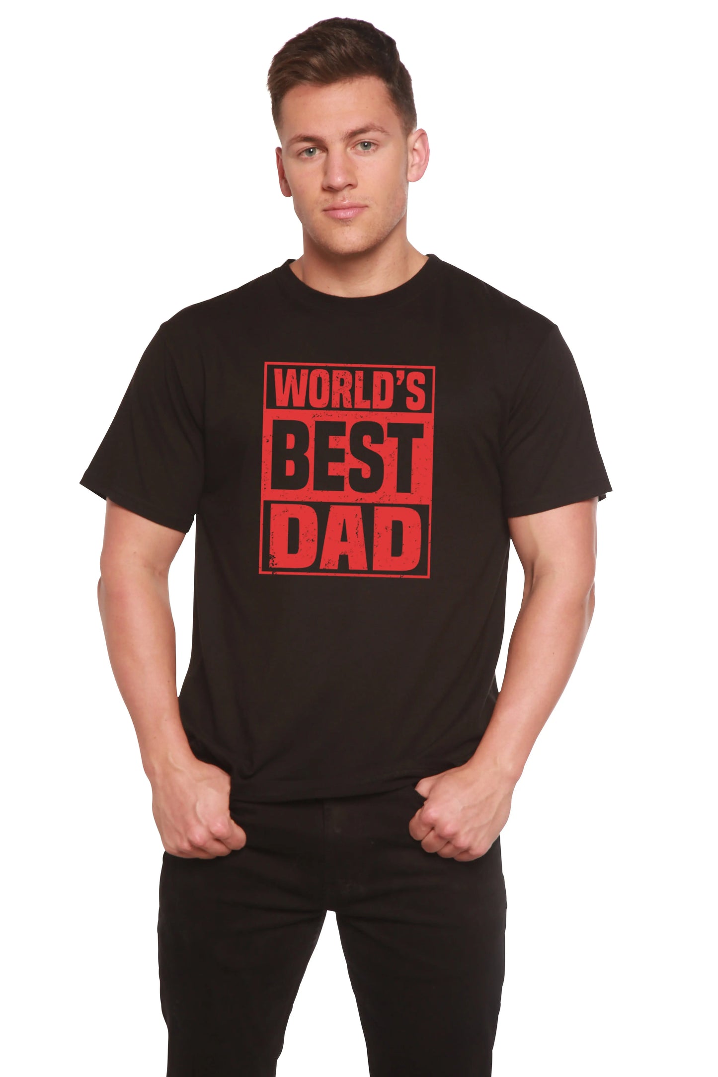 World's Best Dad Men's Bamboo Viscose/Organic Cotton Short Sleeve Graphic T-Shirt Spun Bamboo