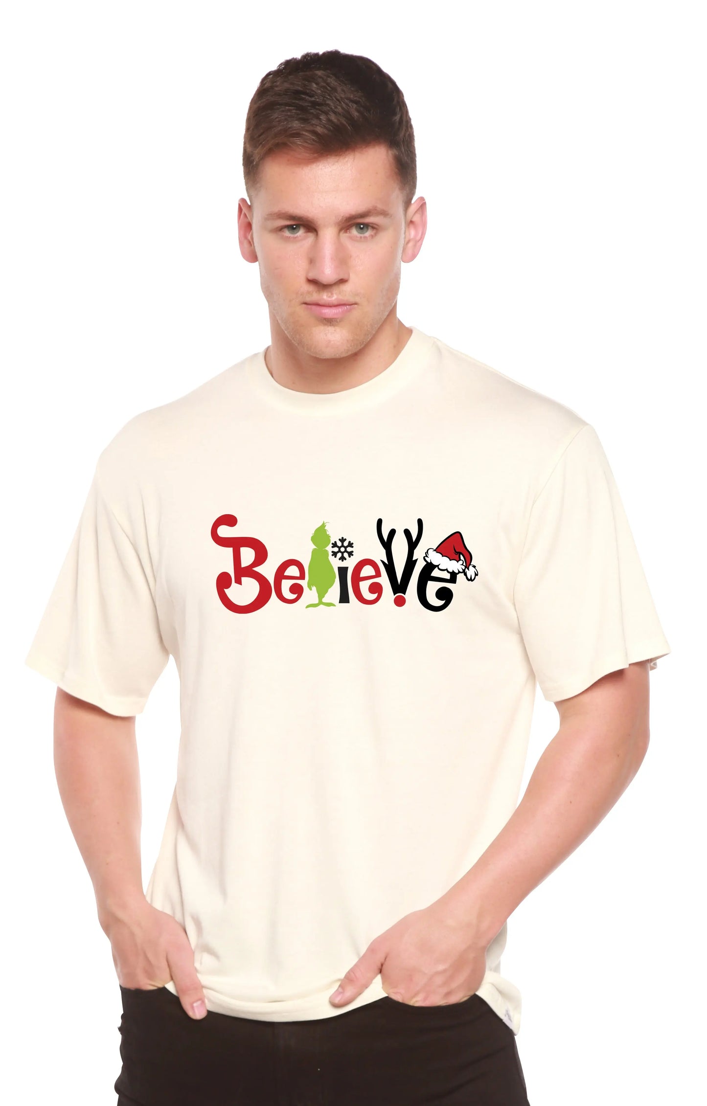 Believe Christmas Printed Men's Bamboo T-Shirt Spun Bamboo