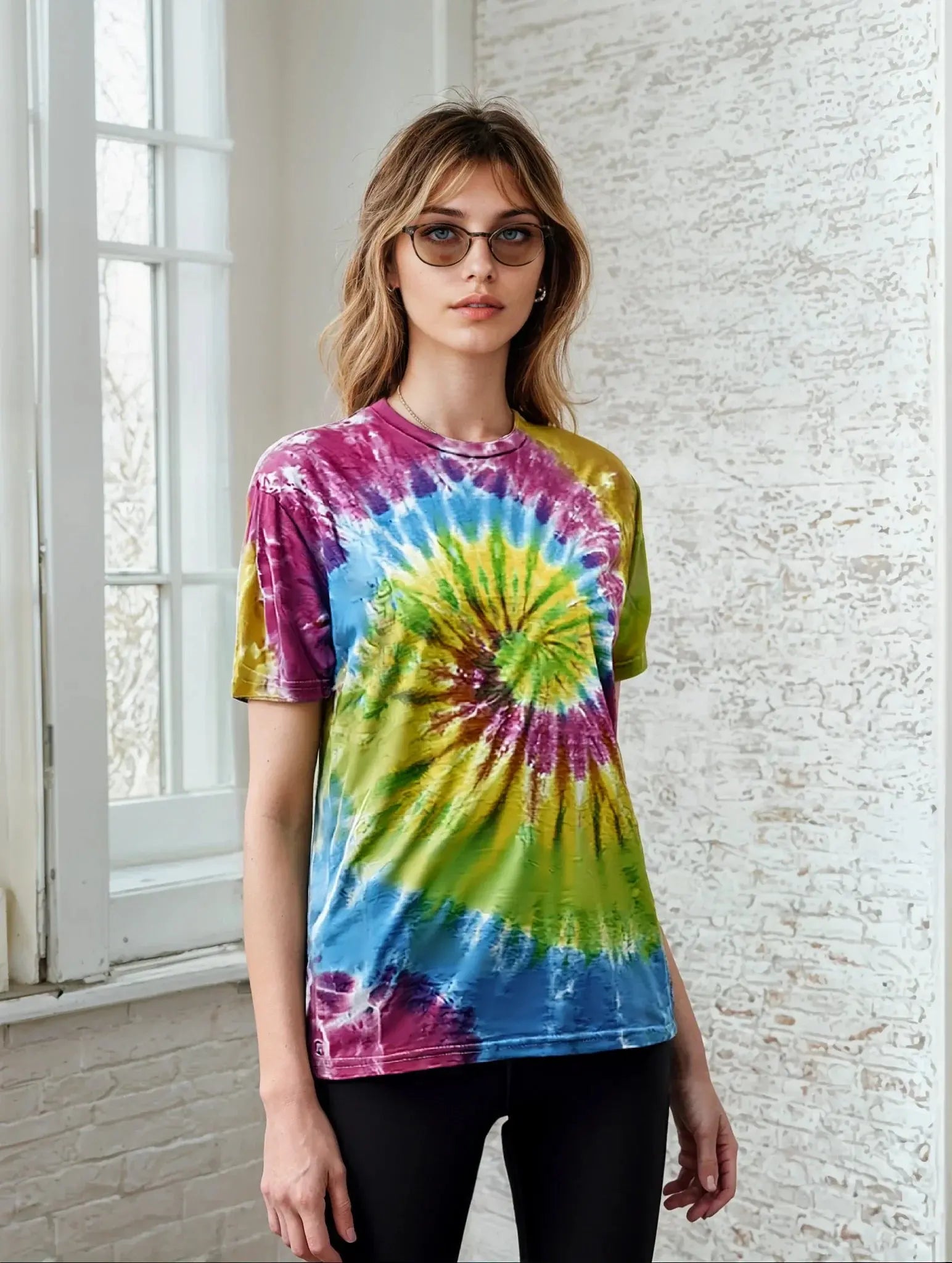 SpectraUSA Classic Spiral Tie-Dye T-shirt featuring vibrant, swirling tie-dye patterns on a casual tee shirt.