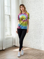 SpectraUSA classic spiral tie-dye tee shirt with vibrant multicolor swirl design, casual unisex fashion top.