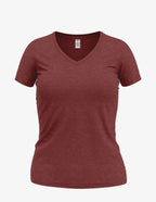 Women’s Wonder V-Neck 8650 top by SpectraUSA in burgundy, black, and heather, shown from the front highlighting the neckline and fabric texture.