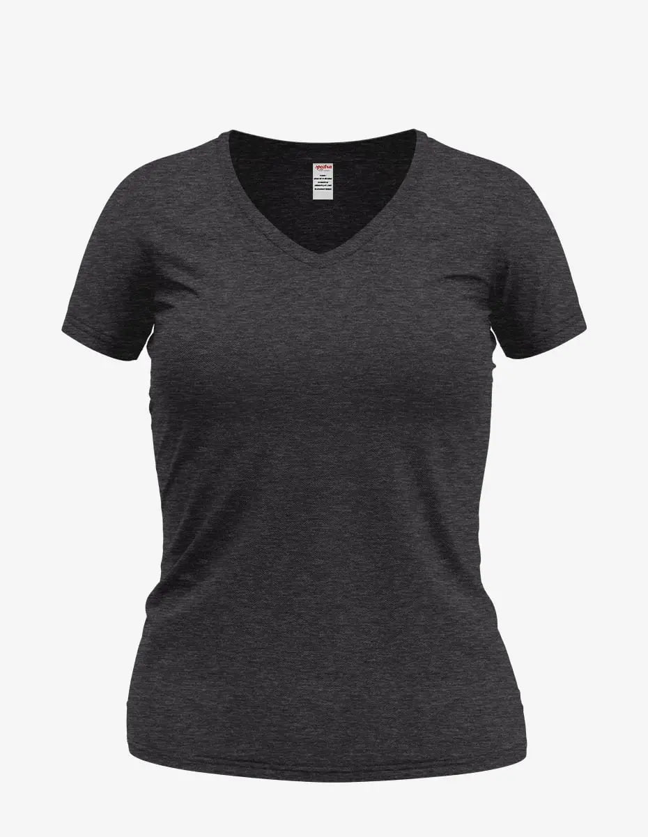 Charcoal black Heather Wonder V-Neck top for women by SpectraUSA, front view showing soft fabric and stylish neckline.
