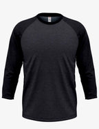 Men's Charcoal Heather Raglan RG3000 sweatshirt by SpectraUSA, shown in a close-up of the black and gray fabric.