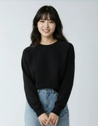 Black fleece crew neck sweatshirt by SpectraUSA, designed for women, shown on a plain background.