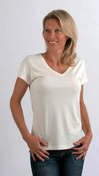 Clearance Women's Bamboo V-Neck Cap Sleeve T-Shirt Spun Bamboo