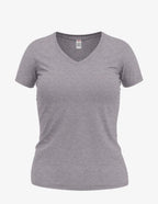 SpectraUSA Wonder V-Neck 8650 women's top in graphite-heather, front view showing V-neckline and soft fabric texture.