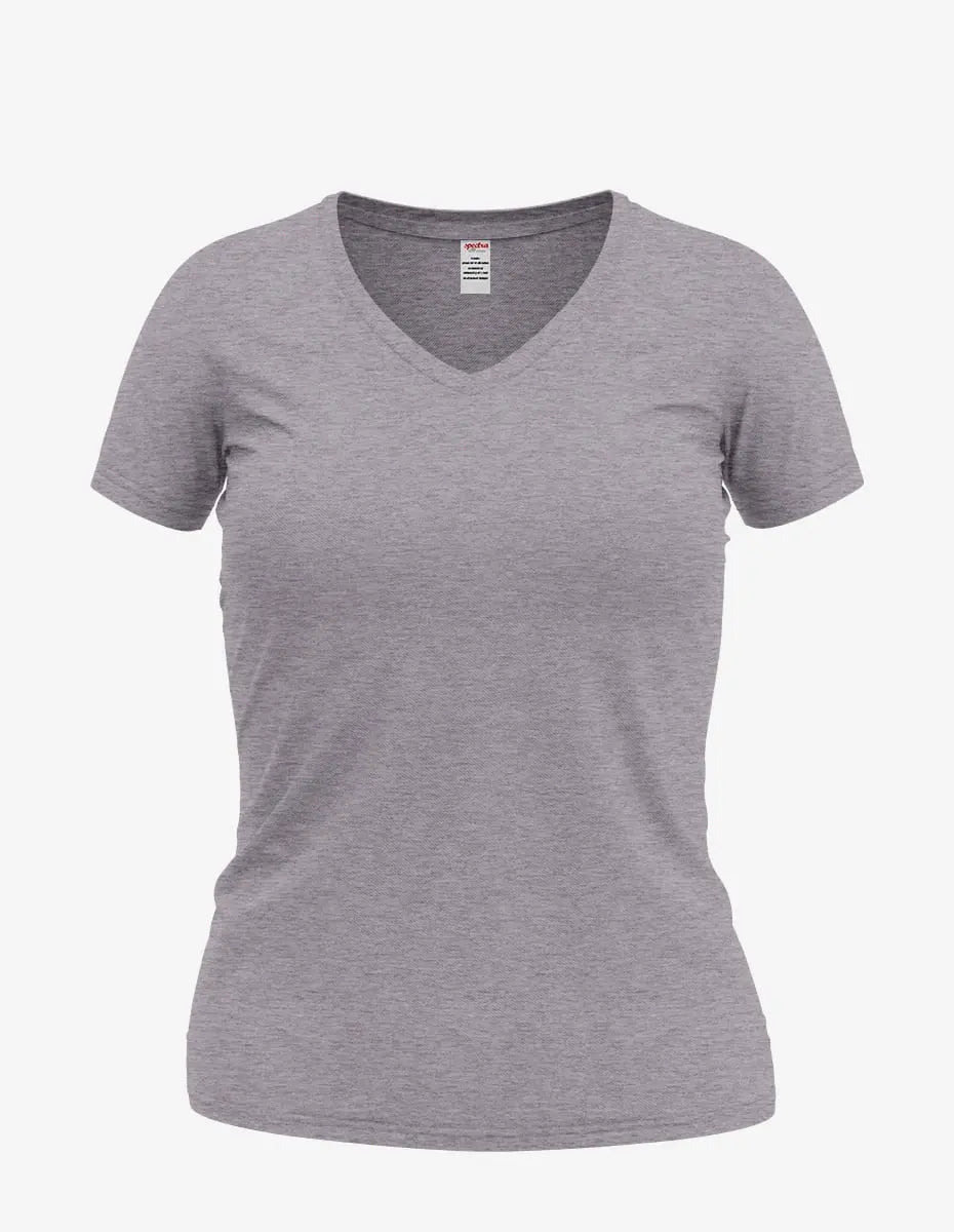 SpectraUSA Wonder V-Neck 8650 women's top in graphite-heather, front view showing V-neckline and soft fabric texture.