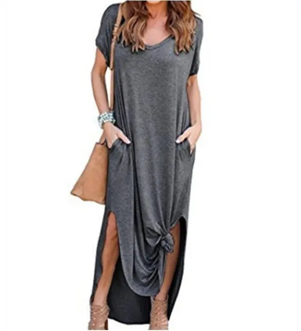 Plus Size 5XL Sexy Women Dress Summer 2022 Solid Casual Short Sleeve Maxi Dresses nowadaysfashion