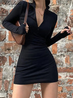 Spring Autumn Stretch Slim Soft Ribbed Knitted Turtleneck Casual Bodycon Zip Dress nowadaysfashion