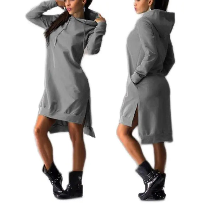Woman Sweatshirt Dress Hoodies Autumn Sports Casual Long Sleeve Split Sweatshirt Hooded Dress nowadaysfashion