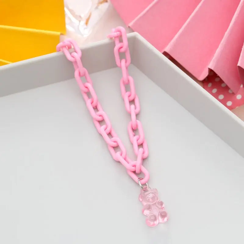 Candy Color Gummy Mini Bear Cartoon Necklace for Women Girls Birthday Jewelry Gifts nowadaysfashion
