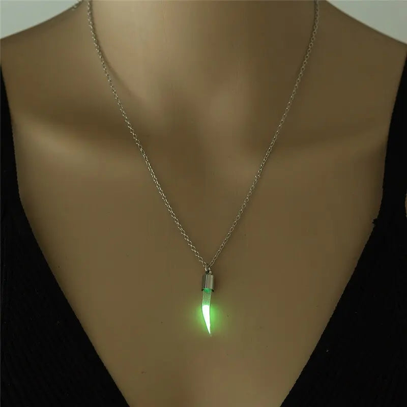 Chili Clavicle Chain Luminous Stone Metal Tooth Pendant Men and Women Personality Gift nowadaysfashion