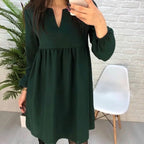 High Waist Mini Dress Long sleeve Sexy V-Neck Solid Color Party Lantern Sleeve Dress nowadaysfashion