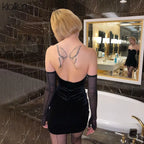 Black Strapless Dress Women New Simple Slim Removable Mesh sleeves Female Dress nowadaysfashion