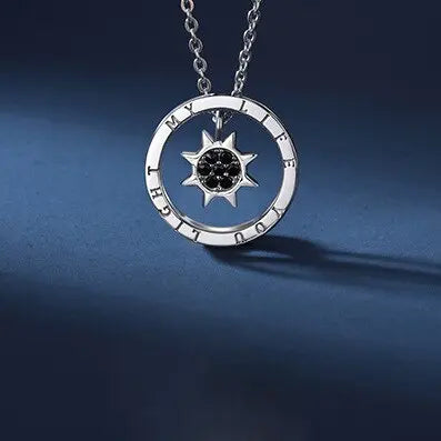 couple silver color ring sun and moon two-color pendant necklace jewelry gift nowadaysfashion