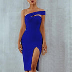 Bodycon Bandage Dress Women 2022 Summer Sexy Elegant Black One Shoulder Strapless Celebrity Runway Party Dress nowadaysfashion