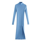 Long Sleeves High-Neck Elastic Midi Dress Lady Knit Sweater Dresses nowadaysfashion