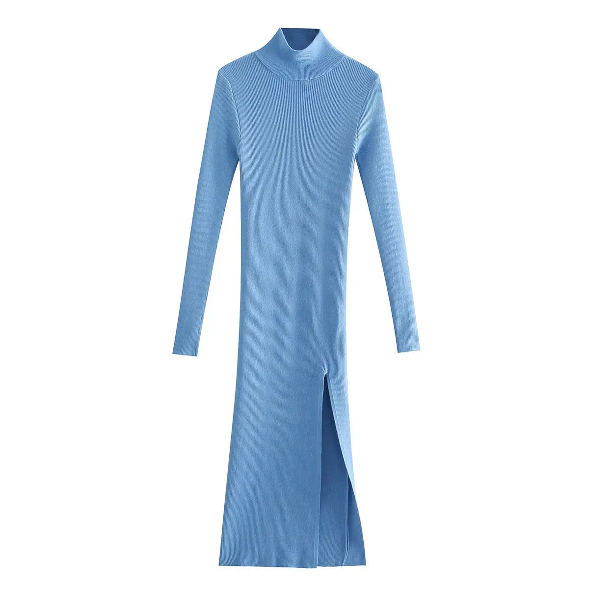 Long Sleeves High-Neck Elastic Midi Dress Lady Knit Sweater Dresses nowadaysfashion
