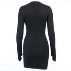 Bodycon Ribbed Dress Stand Collar Zipper Deep V-neck Solid Stretch Mini Vestido nowadaysfashion