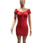 Women Floral Wrap Dress Off Shoulder Tie Up Front Ruffle Mini Dress Summer Office Lady Slash Neck Printed Pencil Dress nowadaysfashion