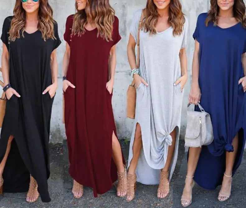 Plus Size 5XL Sexy Women Dress Summer 2022 Solid Casual Short Sleeve Maxi Dresses nowadaysfashion