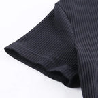 Bodycon Ribbed Dress Stand Collar Zipper Deep V-neck Solid Stretch Mini Vestido nowadaysfashion