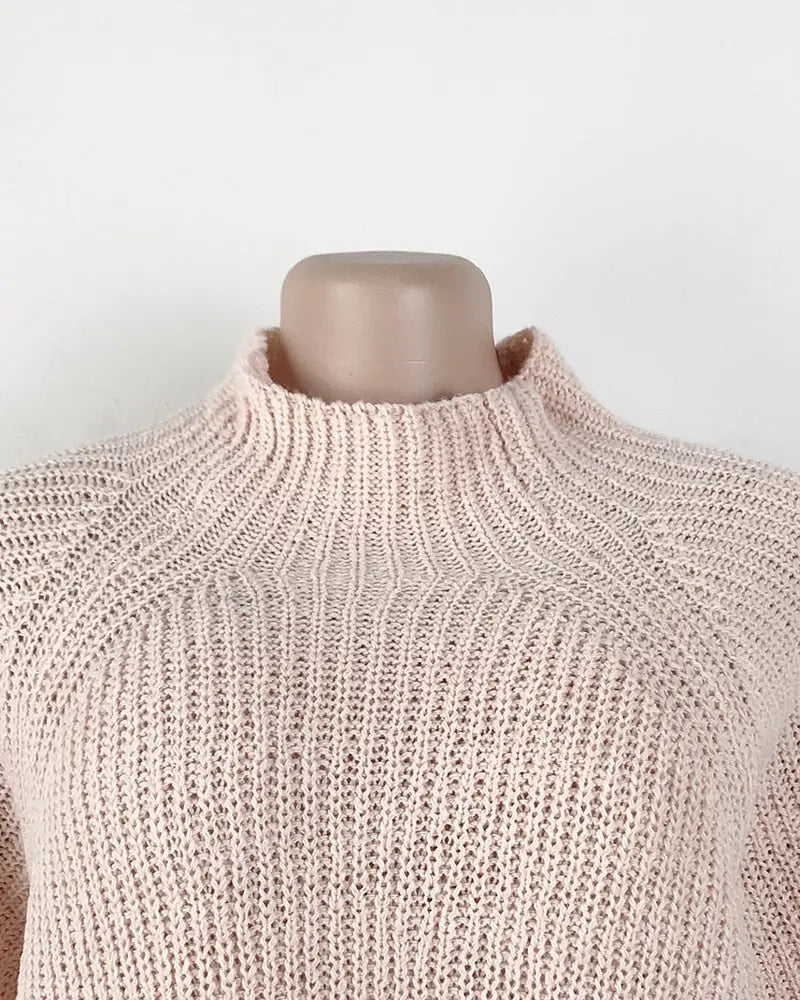 Women Turtleneck Oversized Knitted Dress Solid Long Sleeve Casual Elegant Mini Sweater Dress Plus Size nowadaysfashion