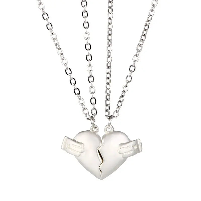 2Pcs Lovers Matching Heart Pendant Couple Magnetic Heart Pendant Necklace Couple Jewelry nowadaysfashion