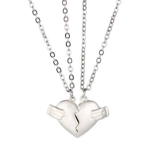 2Pcs Lovers Matching Heart Pendant Couple Magnetic Heart Pendant Necklace Couple Jewelry nowadaysfashion