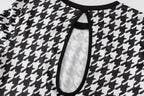 Houndstooth Print Women Long Sleeve Midi Dress Hollow Out Bodycon Streetwear nowadaysfashion