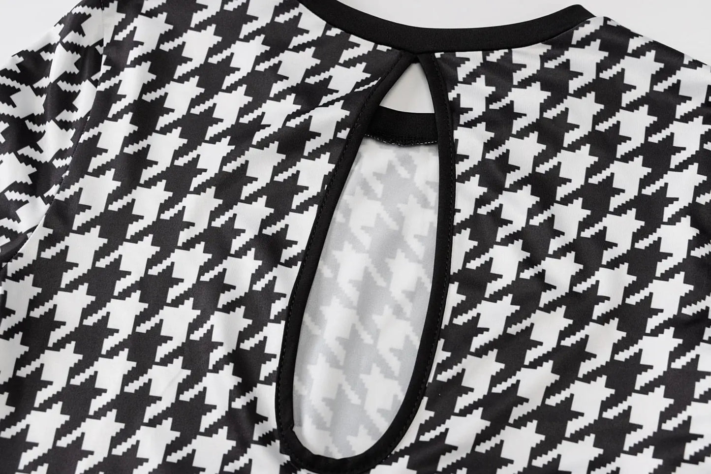 Houndstooth Print Women Long Sleeve Midi Dress Hollow Out Bodycon Streetwear nowadaysfashion