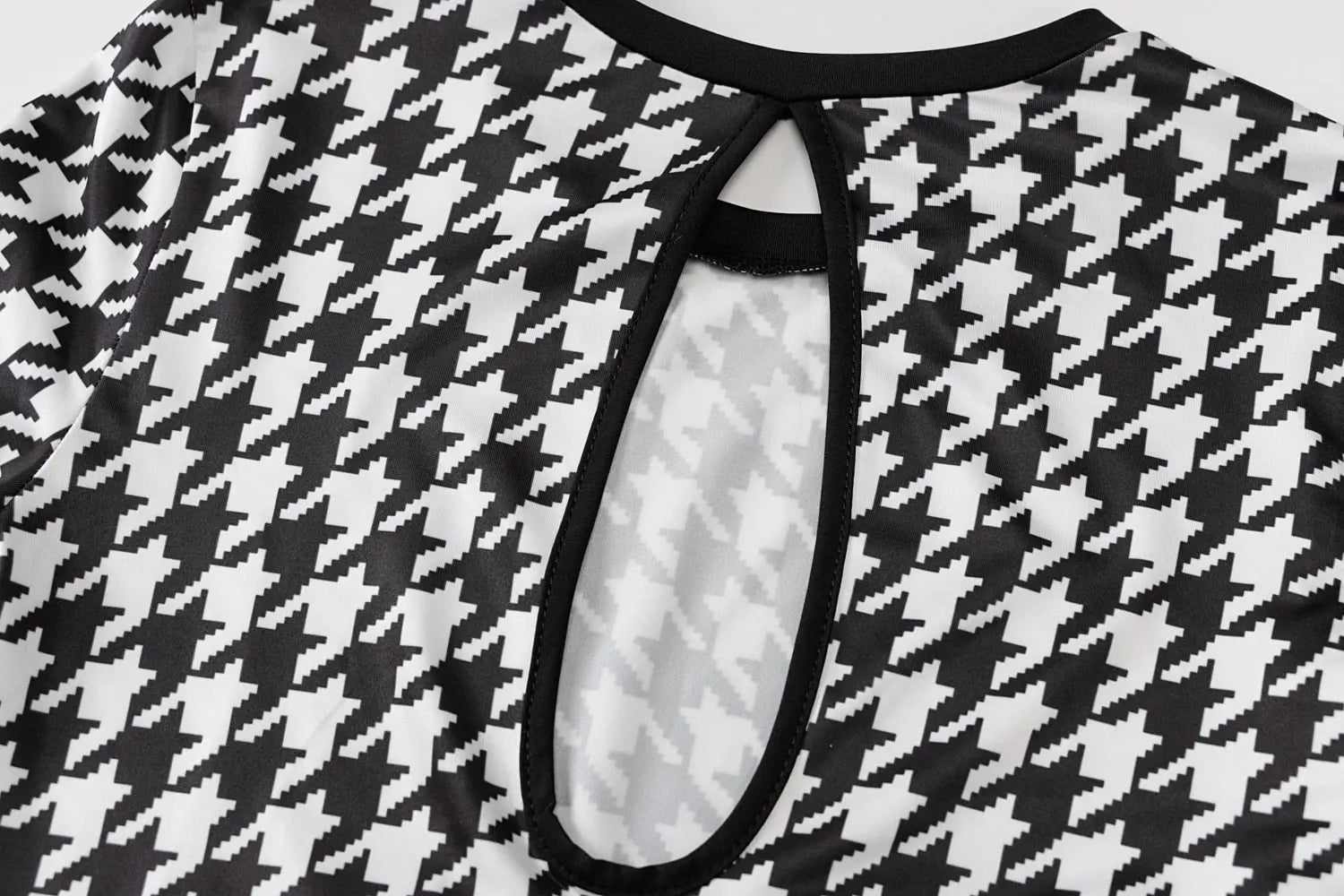 Houndstooth Print Women Long Sleeve Midi Dress Hollow Out Bodycon Streetwear nowadaysfashion